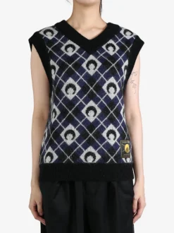 Knitwear>MARINE SERRE Moon Argyle Knit Vest