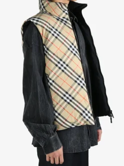 Jackets & Coats>BURBERRY Nylon Check Packable Hood Gilet