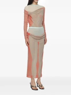 Tops>JEAN PAUL GAULTIER Pinstripe Body Morphing Mesh Bodysuit