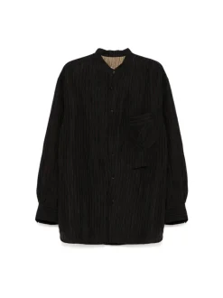 Shirts>ZIGGY CHEN Pleated Mandarin Collar Shirt