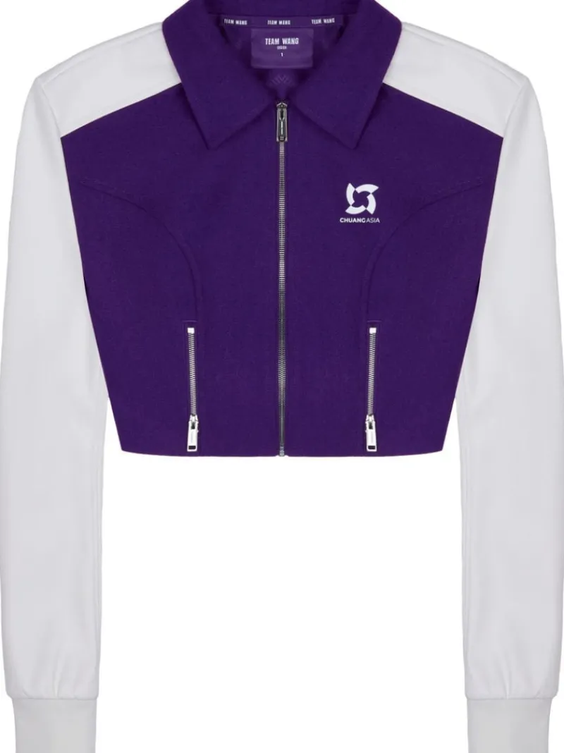 Jackets & Coats>TEAM WANG Pointed Flat-collar Cropped Baseball Jacket