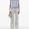 Tops>JEAN PAUL GAULTIER Printed "Feathers Mariniere" Spandex And Mesh Longsleeve Top
