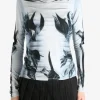 Tops>JEAN PAUL GAULTIER Printed "Flower Body Morphing Mariniere" Mesh Long Sleeves Top
