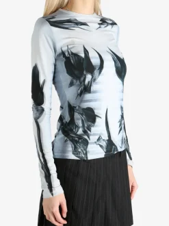 Tops>JEAN PAUL GAULTIER Printed "Flower Body Morphing Mariniere" Mesh Long Sleeves Top