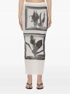 Skirts>JEAN PAUL GAULTIER Printed Flowers Sheer Front Long Skirt