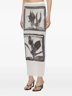 Skirts>JEAN PAUL GAULTIER Printed Flowers Sheer Front Long Skirt