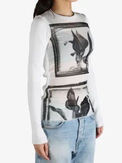 Tops>JEAN PAUL GAULTIER Printed Flowers Sheer Long Sleeved Top