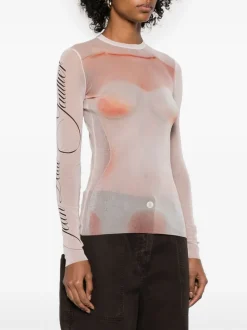 Tops>JEAN PAUL GAULTIER Printed "Le Classique" Mesh Top