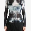 Tops>JEAN PAUL GAULTIER Printed "Squeletor" Mesh Long Sleeves Top