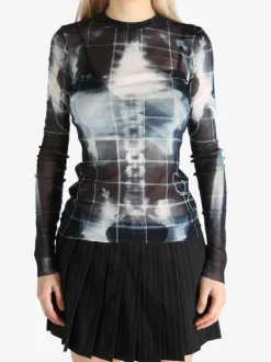 Tops>JEAN PAUL GAULTIER Printed "Squeletor" Mesh Long Sleeves Top