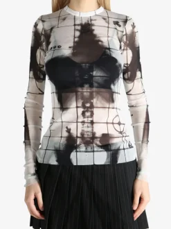 Tops>JEAN PAUL GAULTIER Printed "Squeletor" Mesh Long Sleeves Top