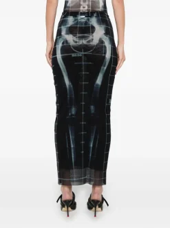 Skirts>JEAN PAUL GAULTIER Printed "Squeletor" Mesh Long Skirt