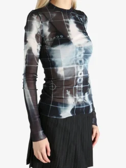 Tops>JEAN PAUL GAULTIER Printed "Squeletor" Mesh Long Sleeves Top