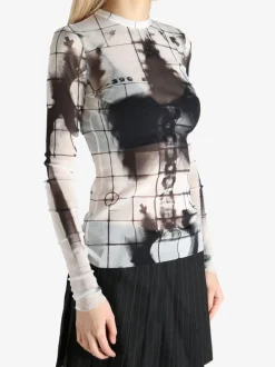 Tops>JEAN PAUL GAULTIER Printed "Squeletor" Mesh Long Sleeves Top