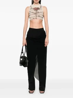 Tops>JEAN PAUL GAULTIER Printed "Tattoo Marinière" Mesh Crop Top