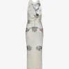 Dresses>JEAN PAUL GAULTIER Printed "Tattoo Rose & Bird" Double Layer Mesh Long Dress