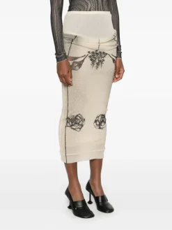 Skirts>JEAN PAUL GAULTIER Printed "Tattoo Rose & Bird" Double Layer Mesh Skirt