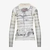 Tops>JEAN PAUL GAULTIER Printed"Tattoo Marinière"Rinière" Mesh Long Sleeved Top