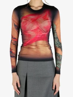 Tops>MARINE SERRE Recycled Draped Statue Jersey SS Crewneck Top