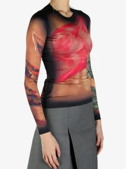 Tops>MARINE SERRE Recycled Draped Statue Jersey SS Crewneck Top