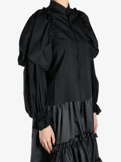 Tops>COMME DES GARCONS NOIR Retro Court Style Ruffled Puff Sleeve Blouse