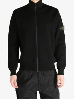 Knitwear>STONE ISLAND Ribbed Full Zip Turtleneck