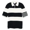 T-shirts>THOM BROWNE Rugby Stripe Milano Stitch SS Polo In Lightweight Cotton W/4 Bar Stripe