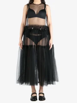 Dresses>COMME DES GARCONS NOIR See-through Mesh and Feather Decorated Dress