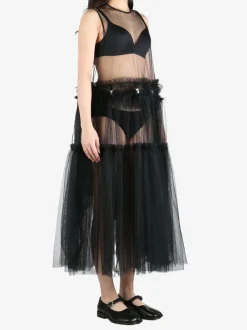 Dresses>COMME DES GARCONS NOIR See-through Mesh and Feather Decorated Dress