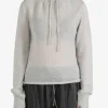 Sweats & Hoodies>AMOMENTO Sheer Drawstring Knit Hoodie