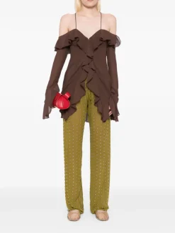 Pants>DRIES VAN NOTEN Sheer Embellished Drawstring Pants