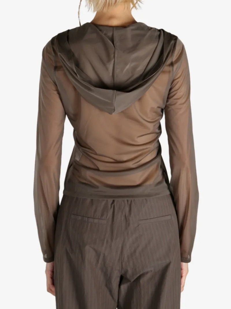 Sweats & Hoodies>AMOMENTO Sheer Hooded Zip Up Jumper