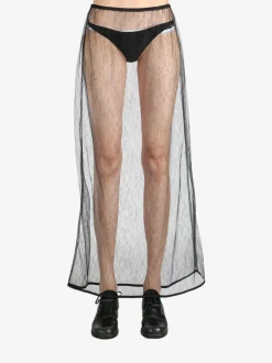 Skirts>AMOMENTO Sheer Lace Long Skirt