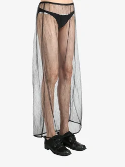 Skirts>AMOMENTO Sheer Lace Long Skirt