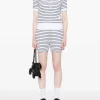 Shirts>THOM BROWNE Short Sleeve Rib Cuff Polo In Striped Textured