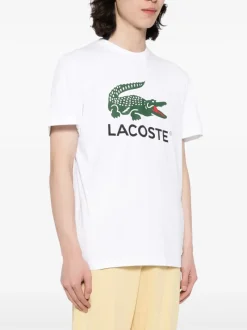 T-shirts>LACOSTE Signature Print Cotton T-Shirt