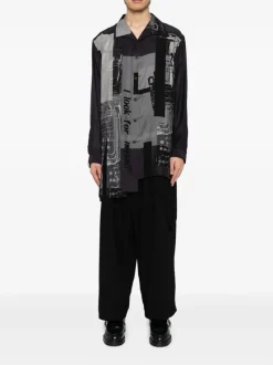 Shirts>YOHJI YAMAMOTO POUR HOMME Silk Asymetrical Button Up Blouse