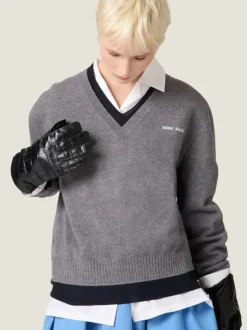 Knitwear>MIU MIU Silk Cashmere V-Neck Sweater