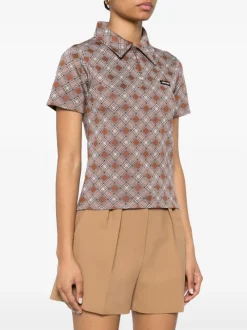 Knitwear>MIU MIU Silk Check Polo Shirt