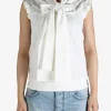 Tops>SHUSHU/TONG Sleeveless Ruffled Top with Bow Tie Detail