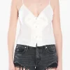 Tops>ALEXANDER WANG Snap Front Cami Lace Trim Top