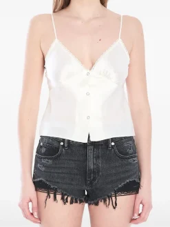 Tops>ALEXANDER WANG Snap Front Cami Lace Trim Top
