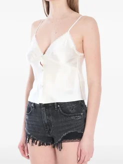 Tops>ALEXANDER WANG Snap Front Cami Lace Trim Top
