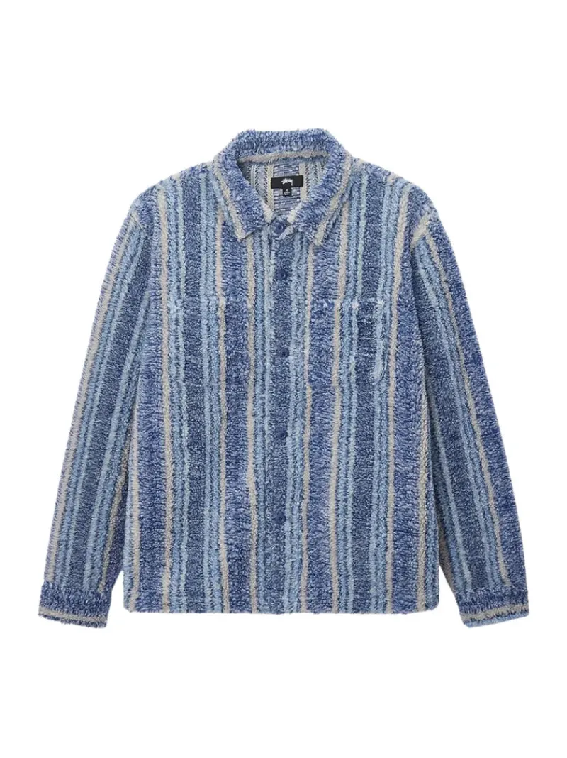 Shirts>STUSSY Stripe Sherpa Shirt