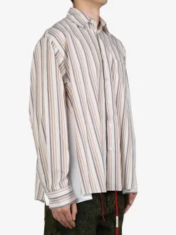 Shirts>MARNI Striped Organic Cotton Patchwork Shirt