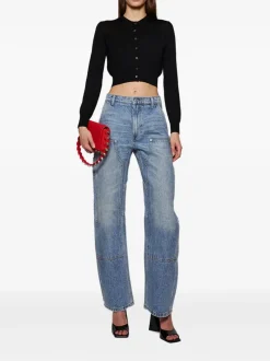 Knitwear>alexanderwang.t Superfine Cropped Crewneck Cardigan