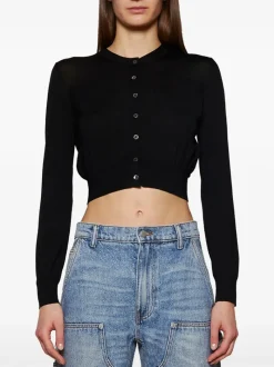 Knitwear>alexanderwang.t Superfine Cropped Crewneck Cardigan