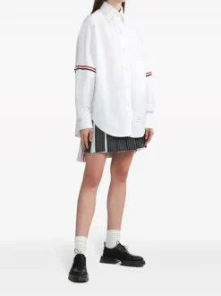 Shirts>THOM BROWNE Supersized Point Collar Shirt W/ Rwb Grosgrain Armbands In Oxford