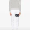 Knitwear>THOM BROWNE Textured Striped Stitch Relaxed Fit V Neck Pullover
