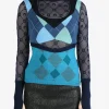 Knitwear>MARINE SERRE Upcycled Argyle Knit Fitted Sweater